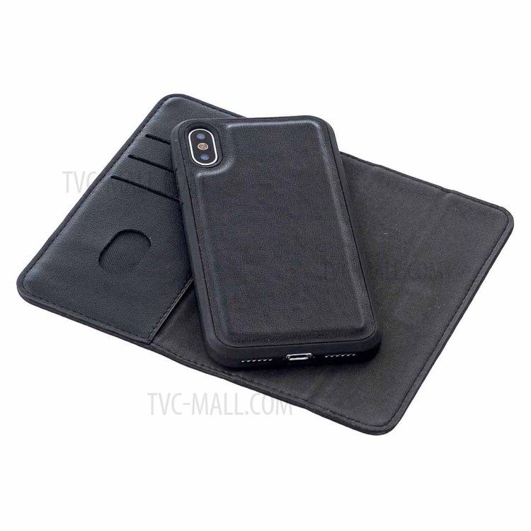 Detachable 2-in-1 Genuine Leather Wallet Shell + TPU Back Case for iPhone X/XS 5.8 inch - Black-7