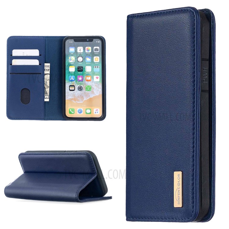 BF06 Detachable 2-in-1 Genuine Leather Wallet Shell + TPU Back Case for iPhone X/XS 5.8 inch - Blue-1
