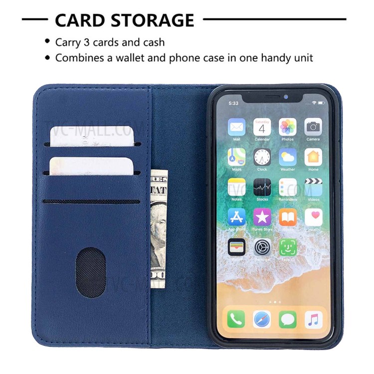 BF06 Detachable 2-in-1 Genuine Leather Wallet Shell + TPU Back Case for iPhone X/XS 5.8 inch - Blue-6