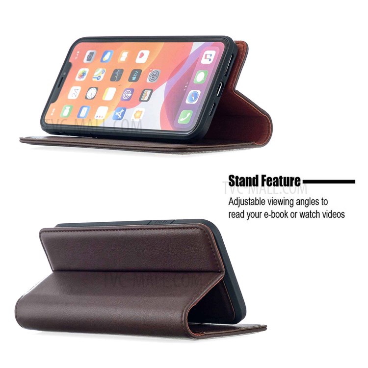 Detachable 2-in-1 Magnetic Genuine Leather Protector Stand Case for iPhone 11 Pro Max 6.5 inch - Brown-5