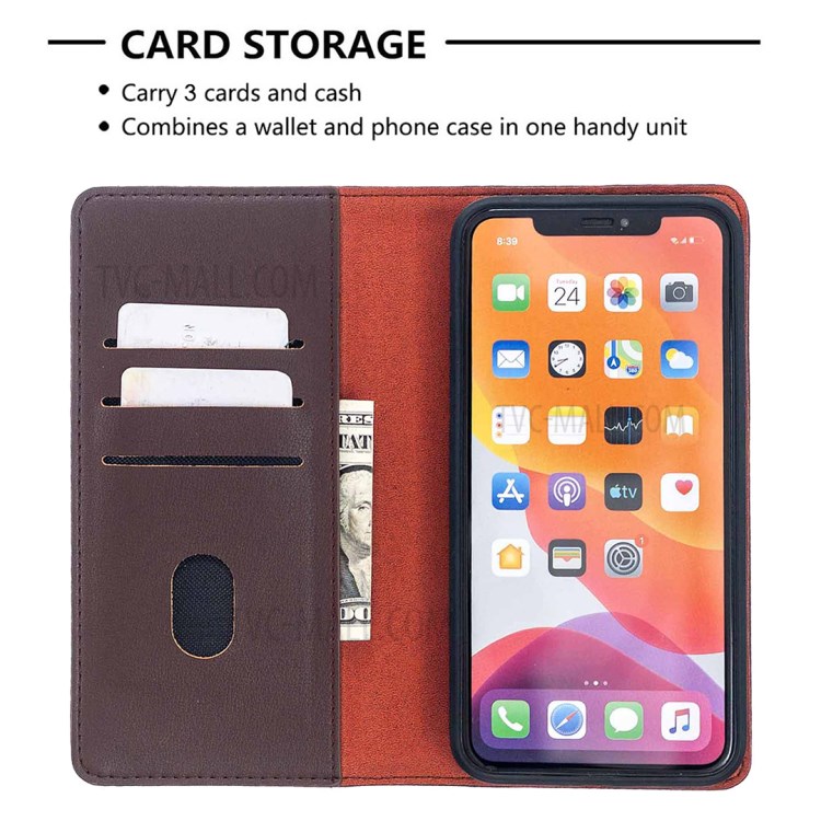 Detachable 2-in-1 Magnetic Genuine Leather Protector Stand Case for iPhone 11 Pro Max 6.5 inch - Brown-6