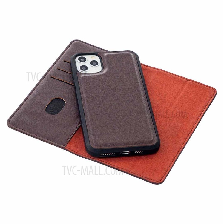 Detachable 2-in-1 Magnetic Genuine Leather Protector Stand Case for iPhone 11 Pro Max 6.5 inch - Brown-7