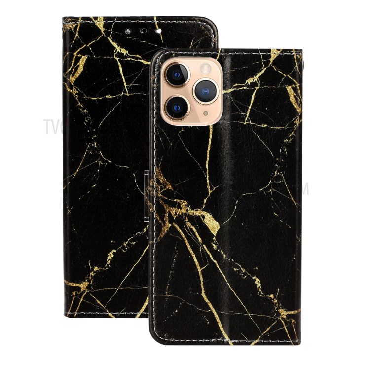 Marble Pattern Printing Leather Protector Wallet Case for iPhone 12 mini - Black Marble-1
