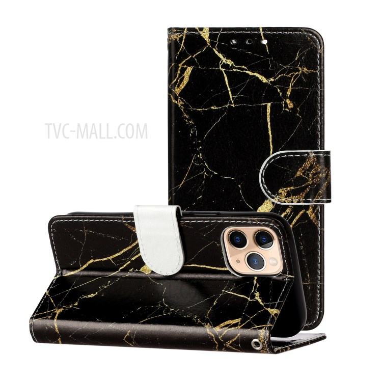 Marble Pattern Printing Leather Protector Wallet Case for iPhone 12 mini - Black Marble-2