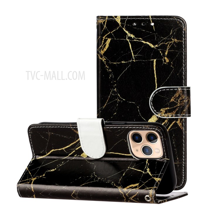 Marble Pattern Printing Leather Protector Wallet Case for iPhone 12 5.4 inch - Black Marble-2