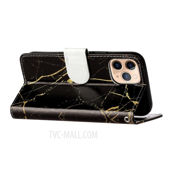 Marble Pattern Printing Leather Protector Wallet Case for iPhone 12 mini - Black Marble-5