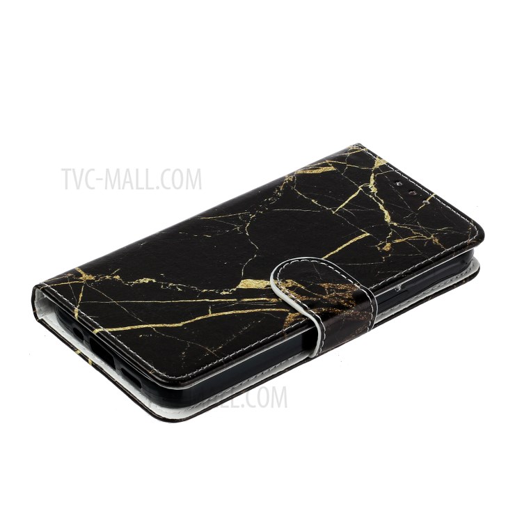 Marble Pattern Printing Leather Protector Wallet Case for iPhone 12 5.4 inch - Black Marble-6