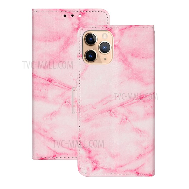 Marble Pattern Printing Leather Protector Wallet Case for iPhone 12 mini - Pink Marble-1