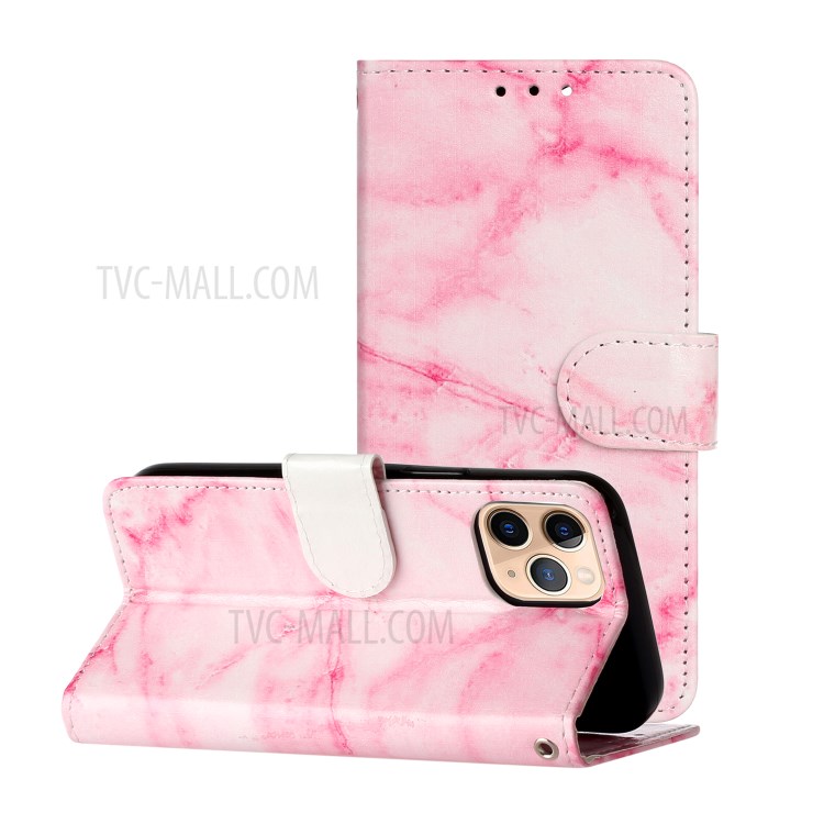 Marble Pattern Printing Leather Protector Wallet Case for iPhone 12 mini - Pink Marble-2