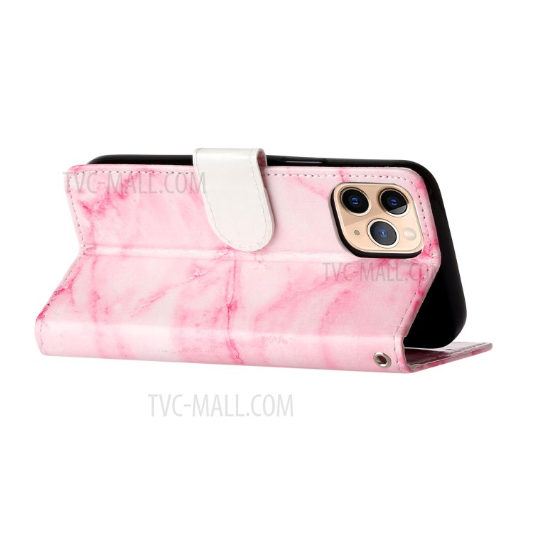 Marble Pattern Printing Leather Protector Wallet Case for iPhone 12 mini - Pink Marble-5