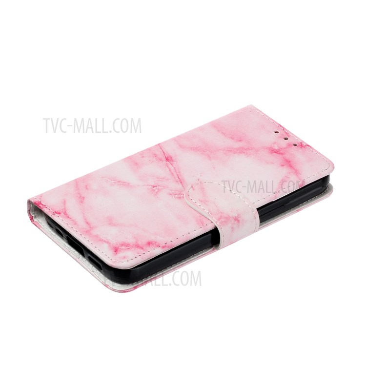 Marble Pattern Printing Leather Protector Wallet Case for iPhone 12 mini - Pink Marble-6