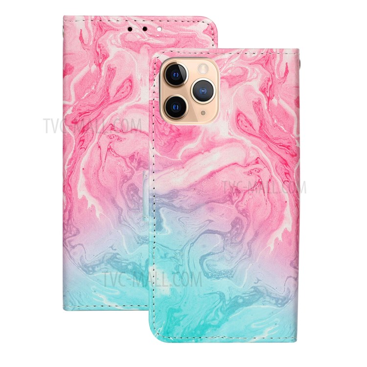 Marble Pattern Printing Leather Protector Wallet Case for iPhone 12 mini - Pink / Blue Marble-1