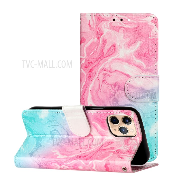 Marble Pattern Printing Leather Protector Wallet Case for iPhone 12 mini - Pink / Blue Marble-2