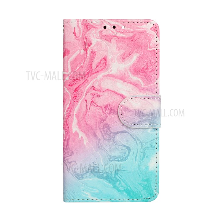 Marble Pattern Printing Leather Protector Wallet Case for iPhone 12 mini - Pink / Blue Marble-3