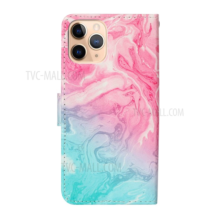 Marble Pattern Printing Leather Protector Wallet Case for iPhone 12 mini - Pink / Blue Marble-4