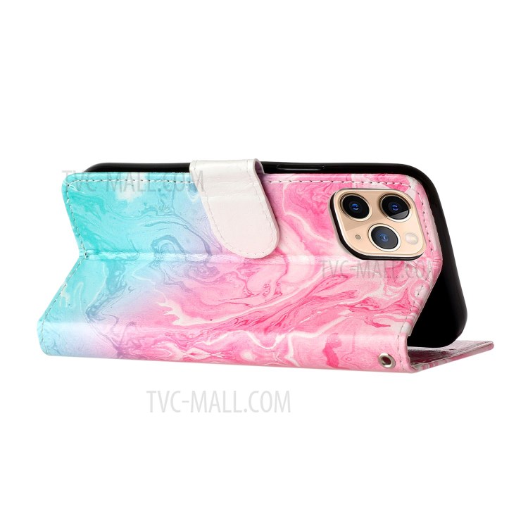 Marble Pattern Printing Leather Protector Wallet Case for iPhone 12 mini - Pink / Blue Marble-5