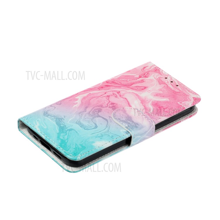 Marble Pattern Printing Leather Protector Wallet Case for iPhone 12 mini - Pink / Blue Marble-6