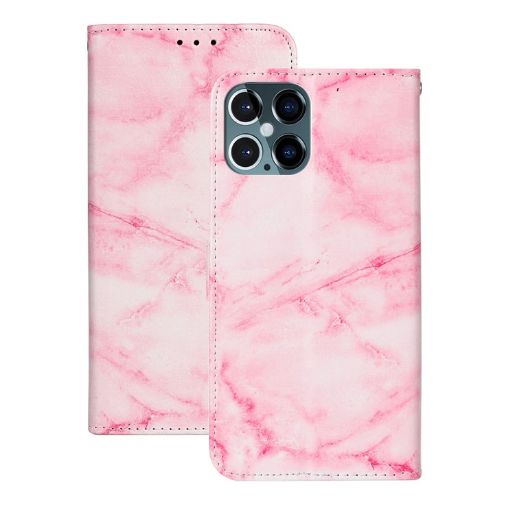 Pattern Printing Leather Wallet Phone Cover for iPhone 12 Pro/12 - Pink Marble Grain-1