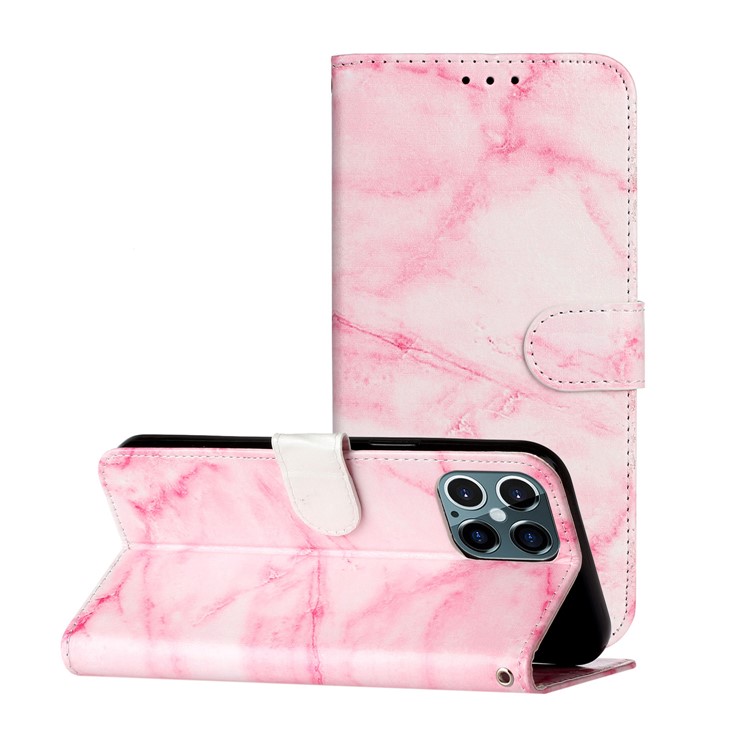Pattern Printing Leather Wallet Phone Cover for iPhone 12 Pro/12 - Pink Marble Grain-2