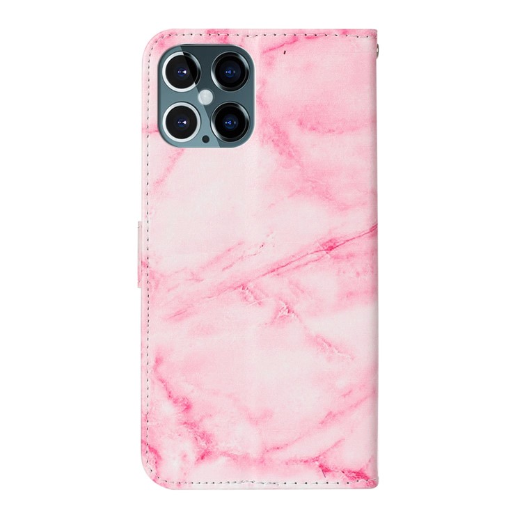 Pattern Printing Leather Wallet Phone Cover for iPhone 12 Pro/12 - Pink Marble Grain-4