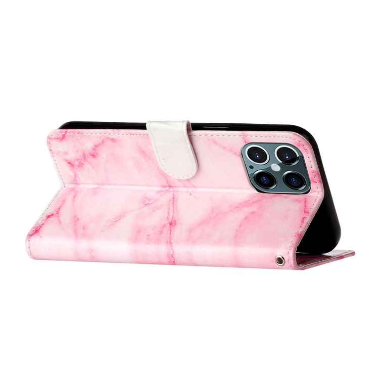 Pattern Printing Leather Wallet Phone Cover for iPhone 12 Pro/12 - Pink Marble Grain-5