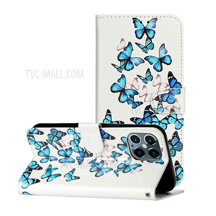 Pattern Printing Leather Wallet Phone Cover for iPhone 12 Pro/12 - Butterflies-2