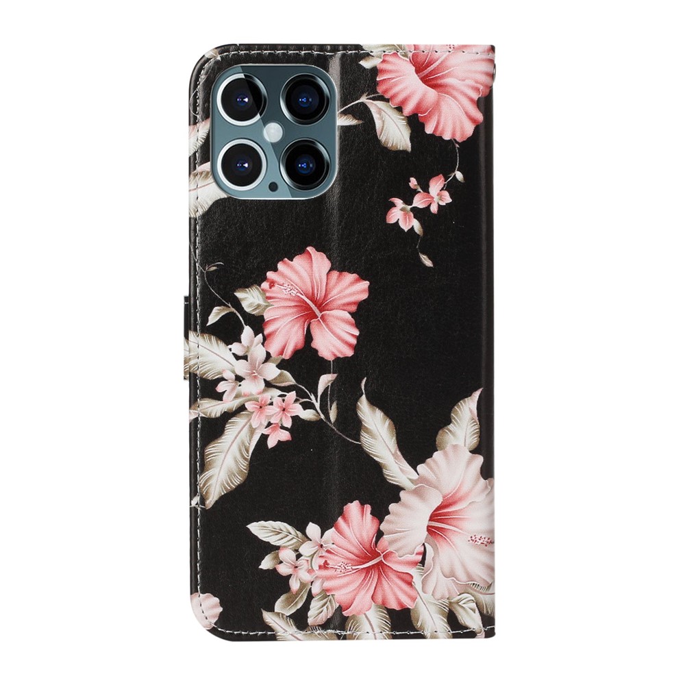 Pattern Printing Leather Wallet Phone Cover for iPhone 12 Pro/12 - Flower-4