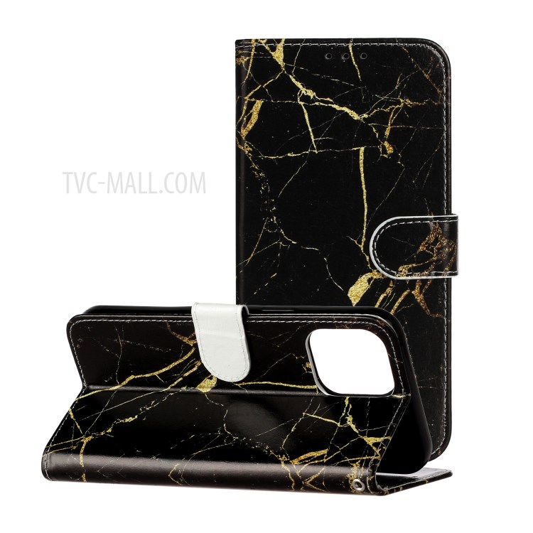 Marble Pattern Printing Leather Protector Wallet Stand Case for iPhone 12 Pro Max 6.7 inch - Black Marble-2