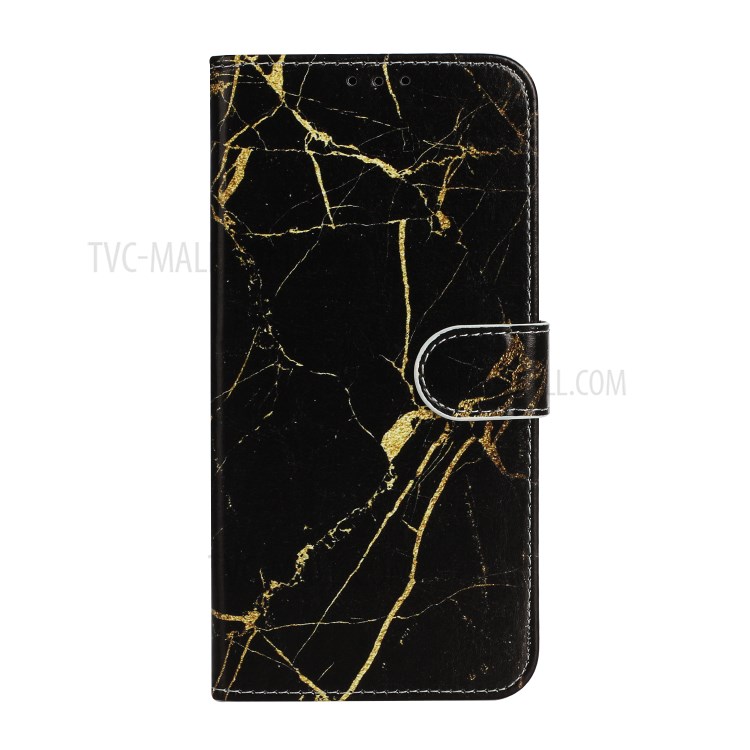 Marble Pattern Printing Leather Protector Wallet Stand Case for iPhone 12 Pro Max 6.7 inch - Black Marble-3