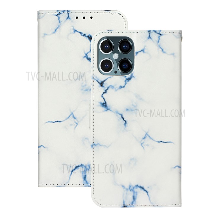 Marble Pattern Printing Leather Protector Wallet Stand Case for iPhone 12 Pro Max 6.7 inch - White Marble-1