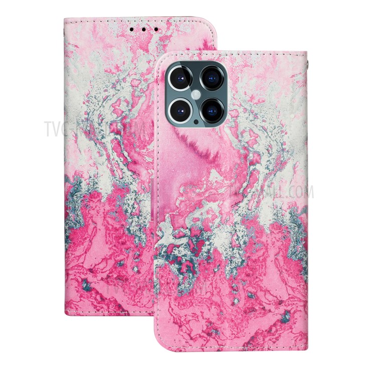 Marble Pattern Printing Leather Protector Wallet Stand Case for iPhone 12 Pro Max 6.7 inch - Lava-1