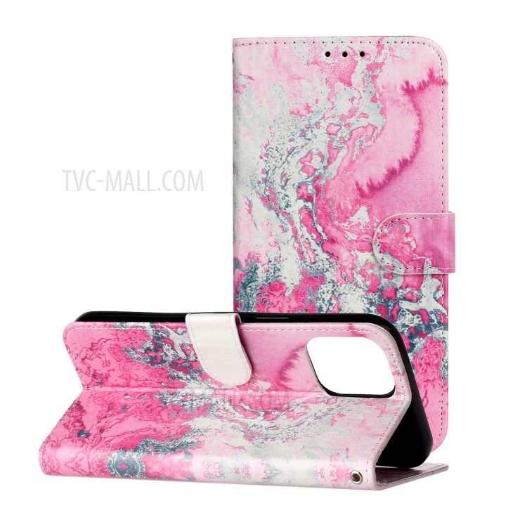 Marble Pattern Printing Leather Protector Wallet Stand Case for iPhone 12 Pro Max 6.7 inch - Lava-2
