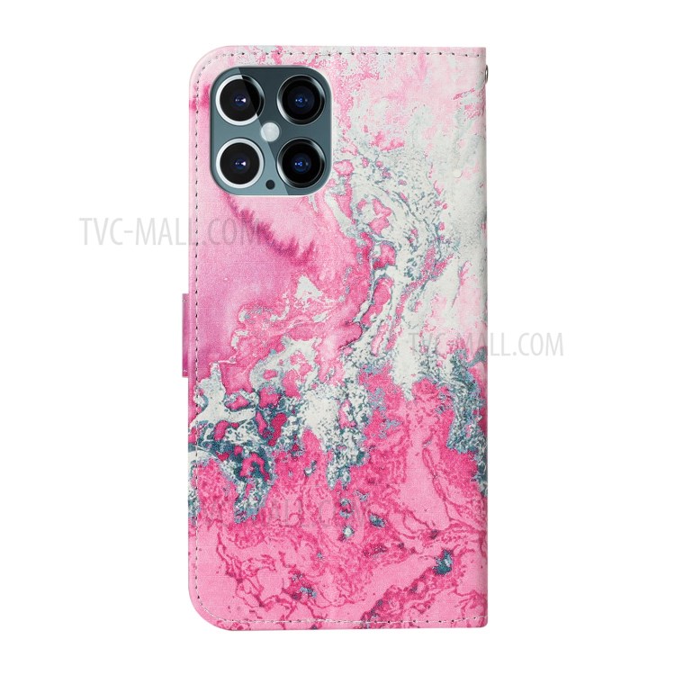 Marble Pattern Printing Leather Protector Wallet Stand Case for iPhone 12 Pro Max 6.7 inch - Lava-4