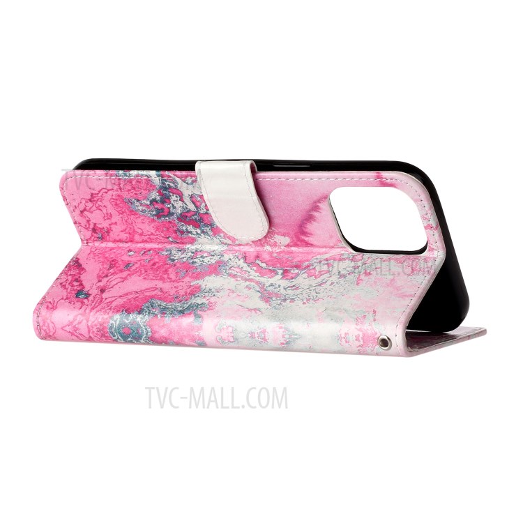 Marble Pattern Printing Leather Protector Wallet Stand Case for iPhone 12 Pro Max 6.7 inch - Lava-5