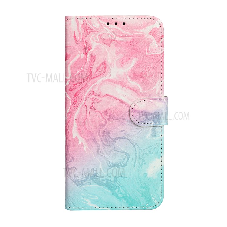 Marble Pattern Printing Leather Protector Wallet Stand Case for iPhone 12 Pro Max 6.7 inch - Pink / Blue Marble-4