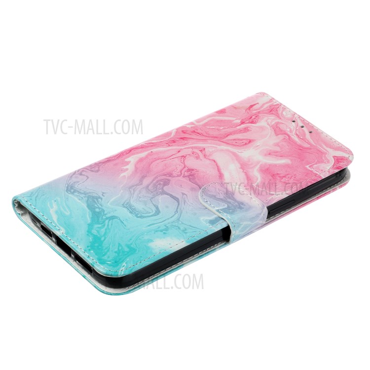 Marble Pattern Printing Leather Protector Wallet Stand Case for iPhone 12 Pro Max 6.7 inch - Pink / Blue Marble-5