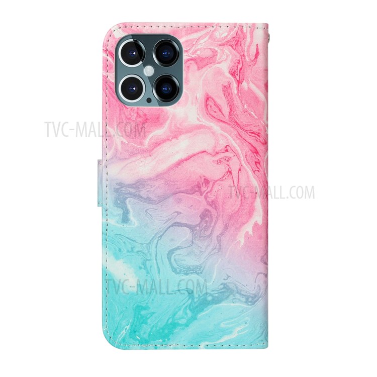 Marble Pattern Printing Leather Protector Wallet Stand Case for iPhone 12 Pro Max 6.7 inch - Pink / Blue Marble-6