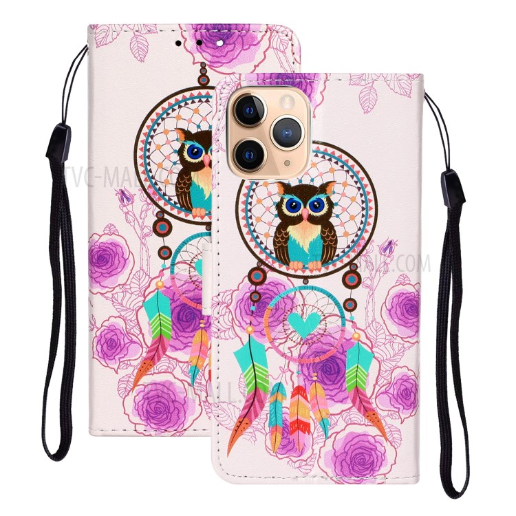 Embossed Patterned Wallet Flip Leather Case with Lanyard for iPhone 12 5.4 inch - Dream Catcher-1