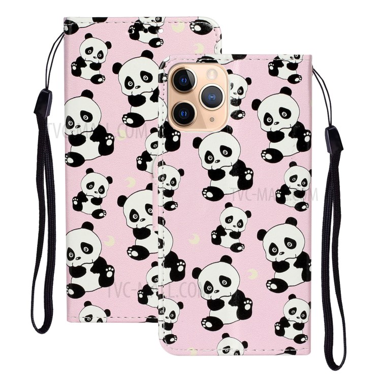 Embossed Patterned Wallet Flip Leather Case with Lanyard for iPhone 12 mini - Panda-1