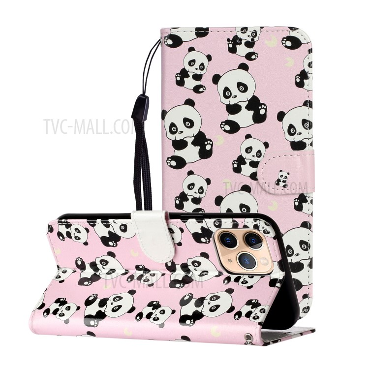 Embossed Patterned Wallet Flip Leather Case with Lanyard for iPhone 12 mini - Panda-2