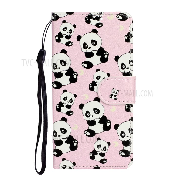 Embossed Patterned Wallet Flip Leather Case with Lanyard for iPhone 12 mini - Panda-3