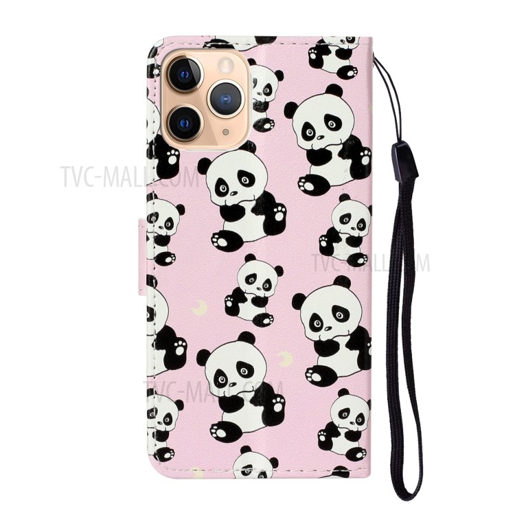Embossed Patterned Wallet Flip Leather Case with Lanyard for iPhone 12 mini - Panda-4