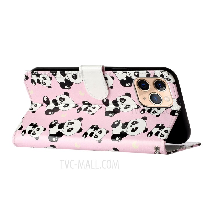 Embossed Patterned Wallet Flip Leather Case with Lanyard for iPhone 12 mini - Panda-5