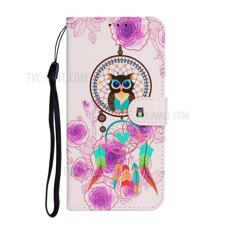 Embossed Patterned Wallet Stand Leather Phone Case with Strap for iPhone 12 Pro/12 - Dream Catcher-2