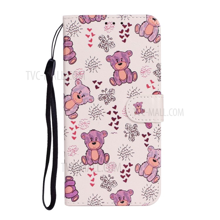 Embossed Patterned Wallet Stand Leather Phone Case with Strap for iPhone 12 Pro Max 6.7 inch - Bear-3