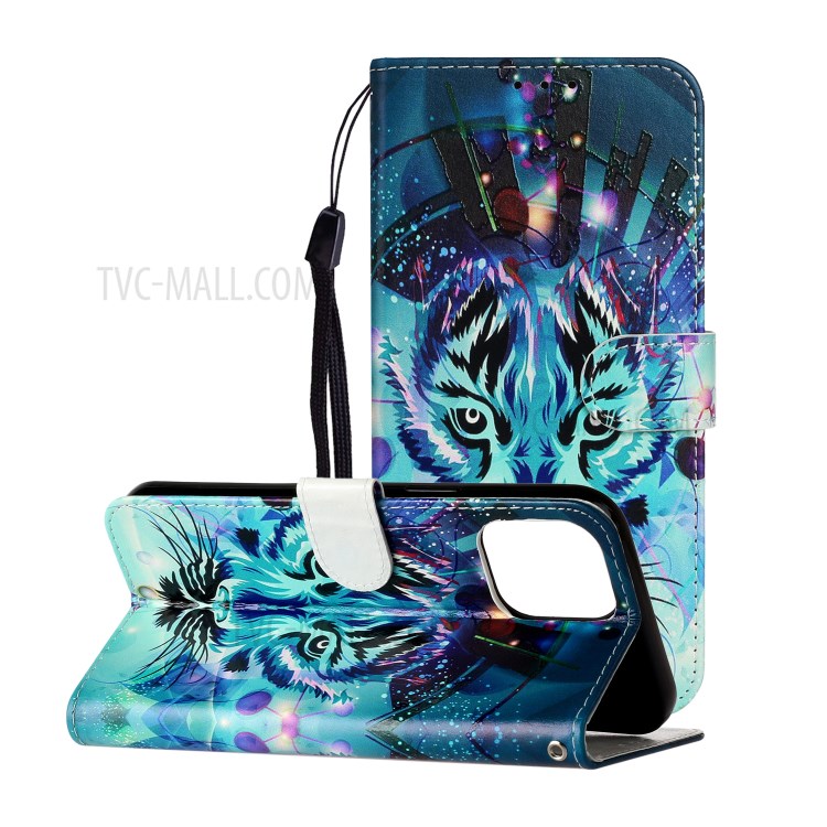 Embossed Patterned Wallet Stand Leather Phone Case with Strap for iPhone 12 Pro Max 6.7 inch - Tiger Face-2