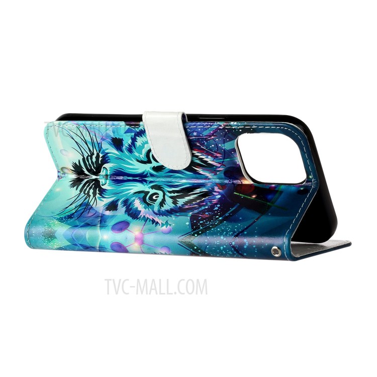 Embossed Patterned Wallet Stand Leather Phone Case with Strap for iPhone 12 Pro Max 6.7 inch - Tiger Face-5
