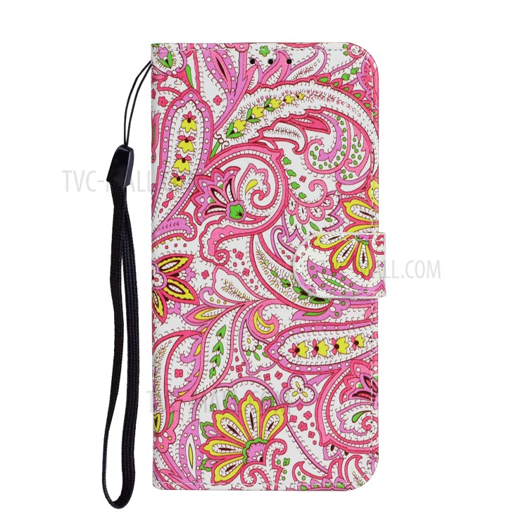 Embossed Patterned Wallet Stand Leather Phone Case with Strap for iPhone 12 Pro Max 6.7 inch - Paisley Flower-3