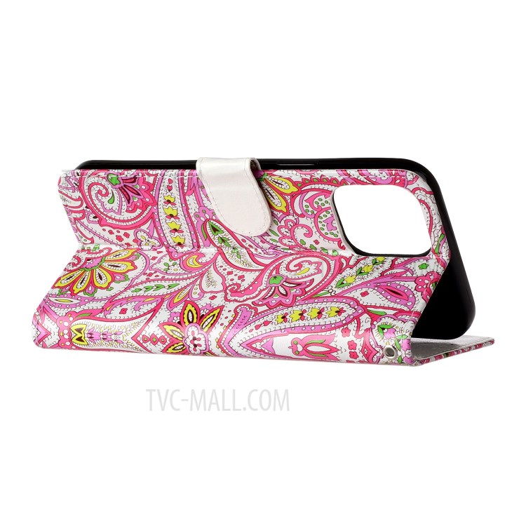 Embossed Patterned Wallet Stand Leather Phone Case with Strap for iPhone 12 Pro Max 6.7 inch - Paisley Flower-5