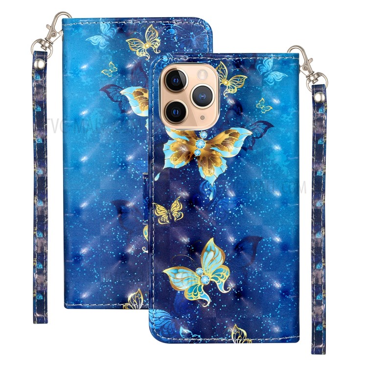 Light Spot Decor Pattern Printing Wallet Stand Leather Case with Strap for iPhone 12 mini - Metal Butterflies-1